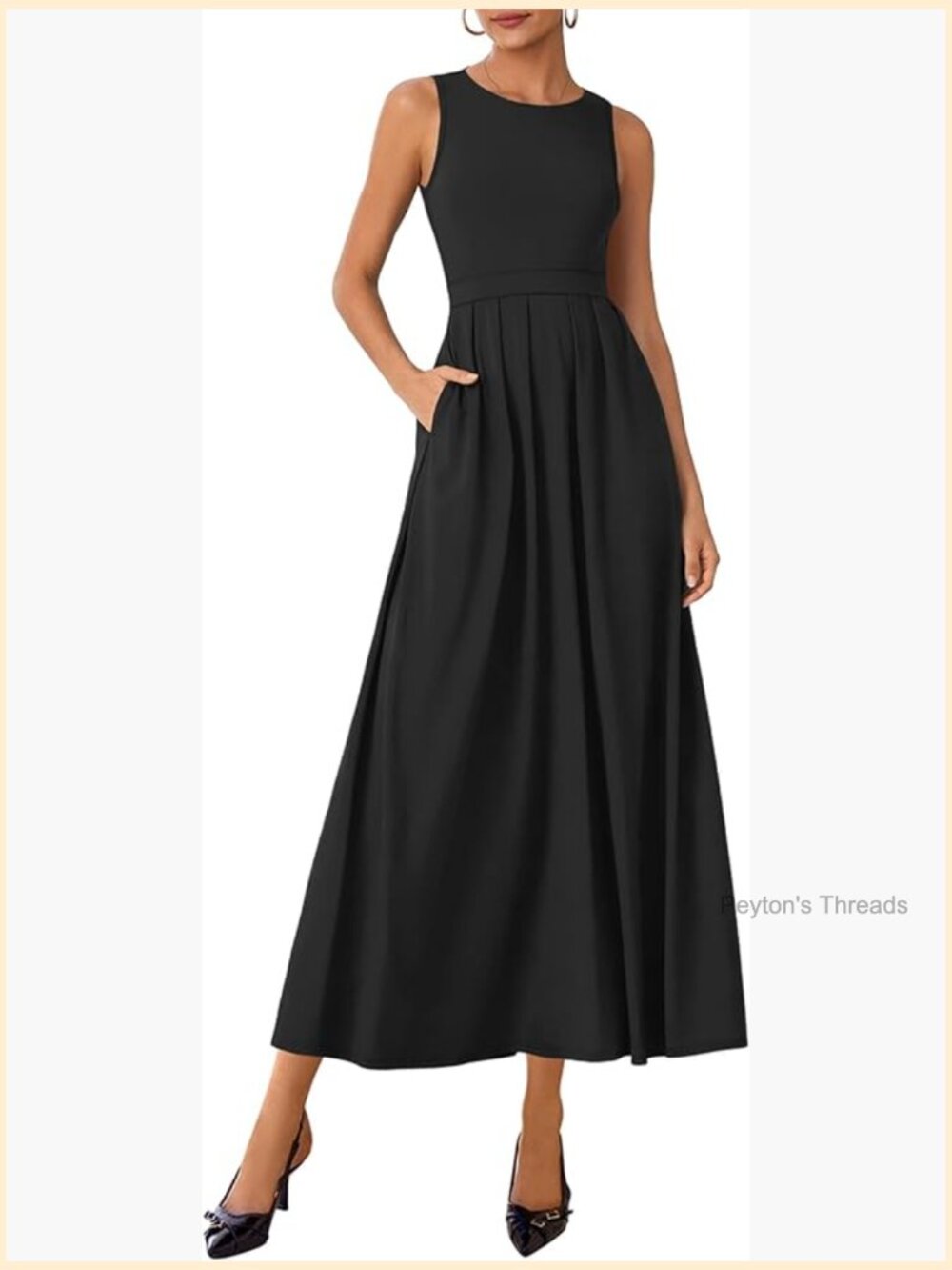 Sleeveless Mock Neck Pleated A-Line Maxi Dress with Pockets